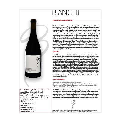 Reserve Selection Notes | Bianchi Winery Paso Robles